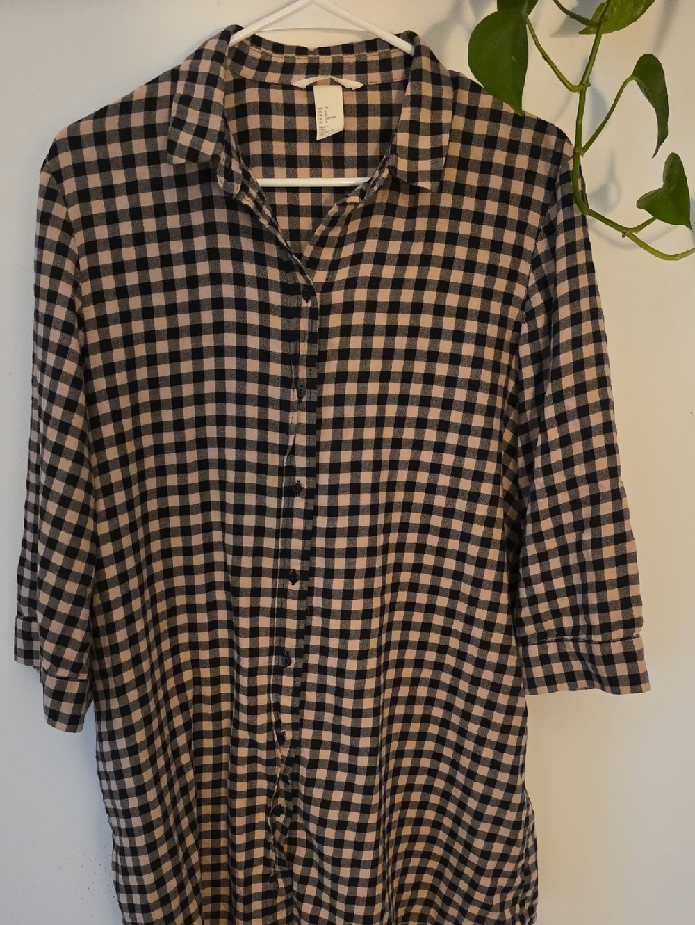 H&M Black and Beige Gingham Button-Up Dress